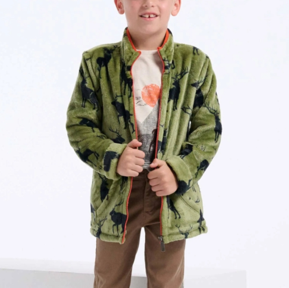 Hatley 'Magestic Elk' Fuzzy Fleece Zip Up